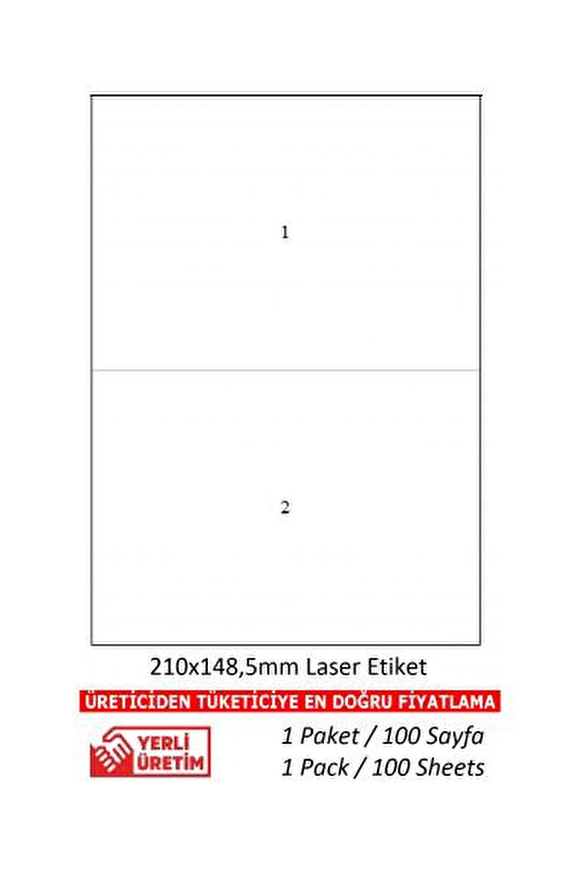 A1Etiket Tw-2102 Ebat 210 x 148,5 mm Lazer Etiket  A4 Sayfada 2 Etiket